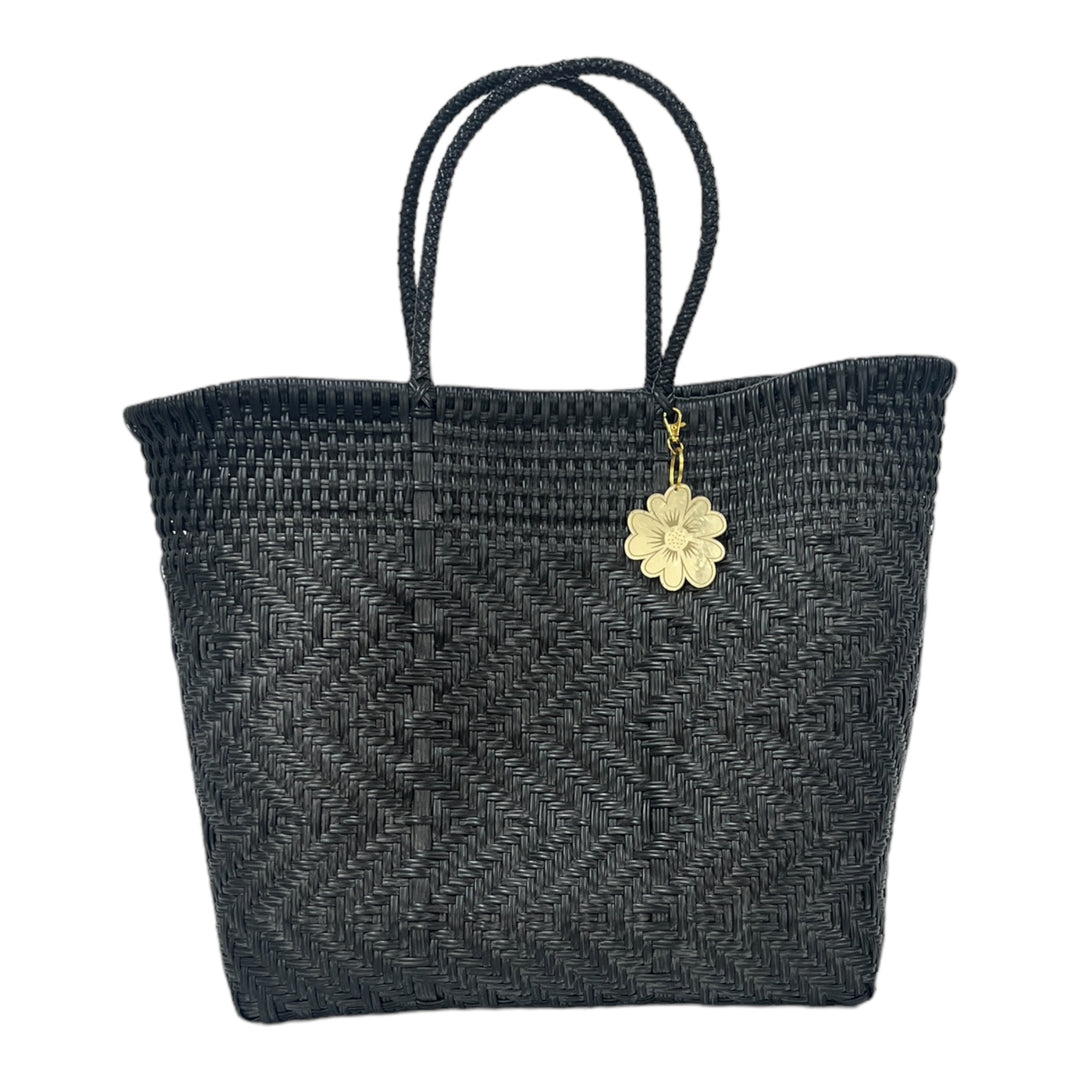 Black Zigzag Large Tote | Handwoven Recycled Bag | Be Praia