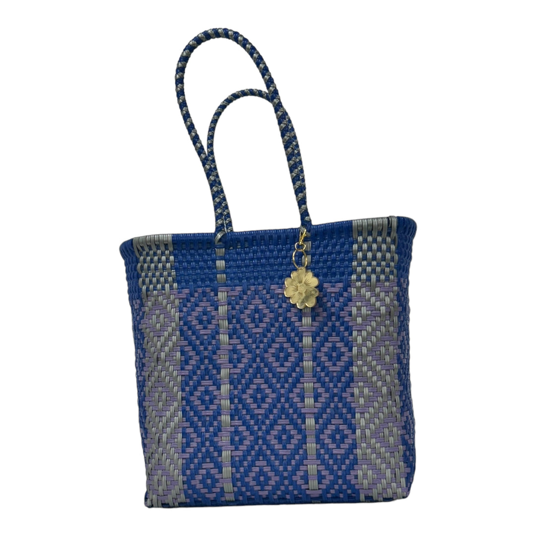 Blue, Silver & Purple Details Medium Tote | Handwoven Recycled Bags | Be Praia