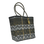 Black, Gold & White Medium Tote | Handwoven Recycled Bags | Be Praia