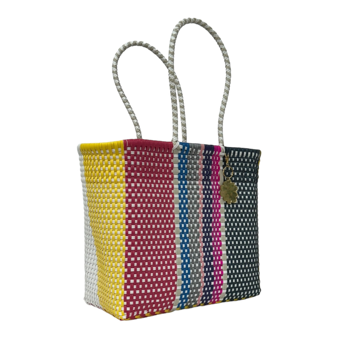 Yellow, White, Navy, Purple, Pink, Magenta, Red, Silver, Blue & Beige Medium Tote | Handwoven Recycled Bags | Be Praia