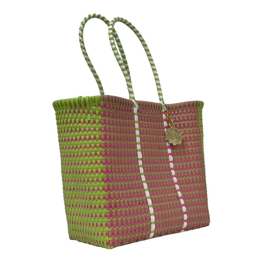 Lime Green, Peach, Pink, White Medium Tote | Handwoven Recycled Bags | Be Praia