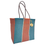 Orange, Turquoise & Cream Details Medium Tote | Handwoven Recycled Bags | Be Praia