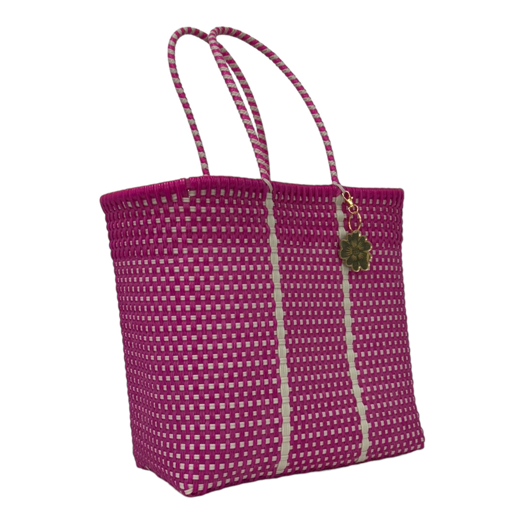 Fuschia & White Medium Tote | Handwoven Recycled Bags | Be Praia