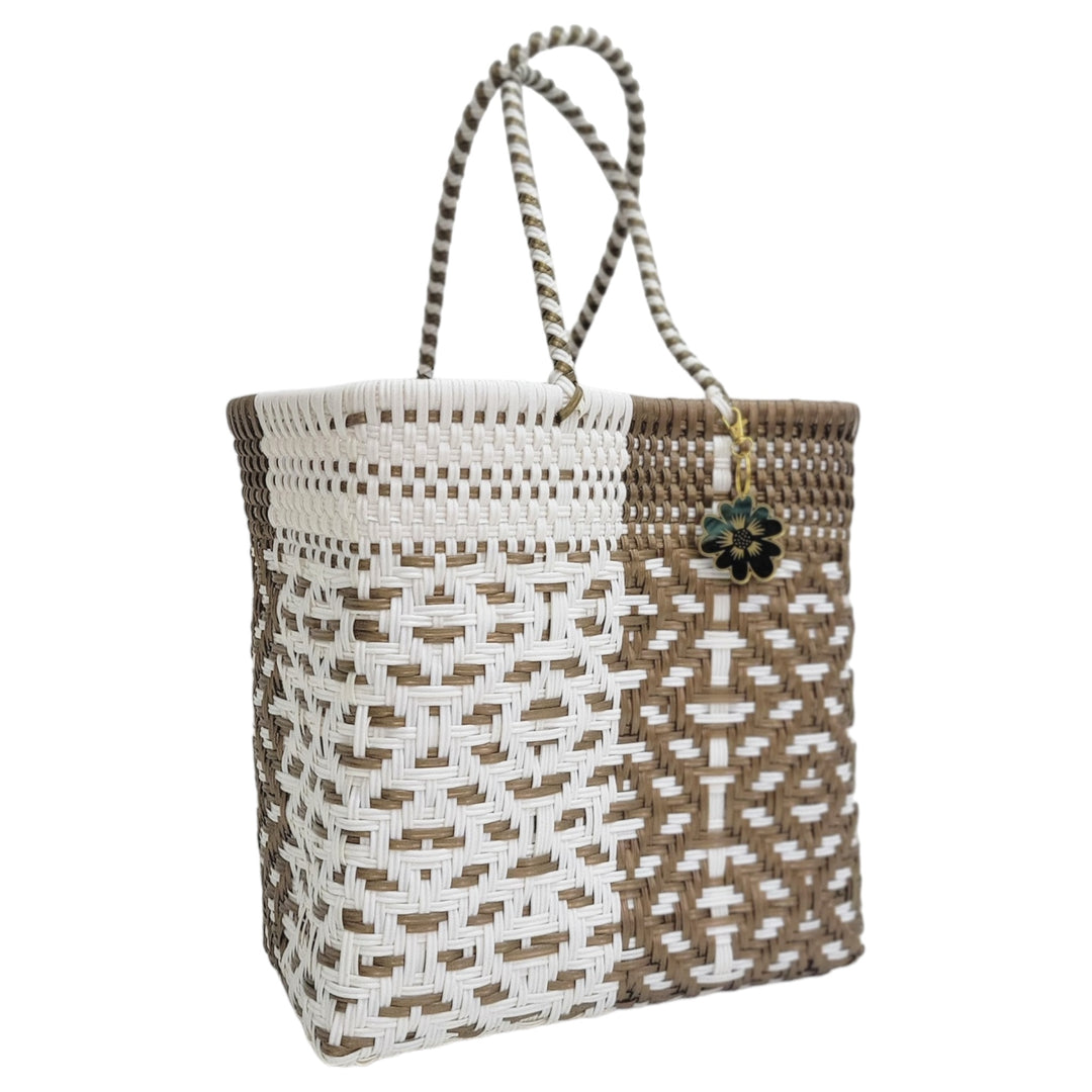 White & Gold Medium Tote | Handwoven Recycled Bags | Be Praia