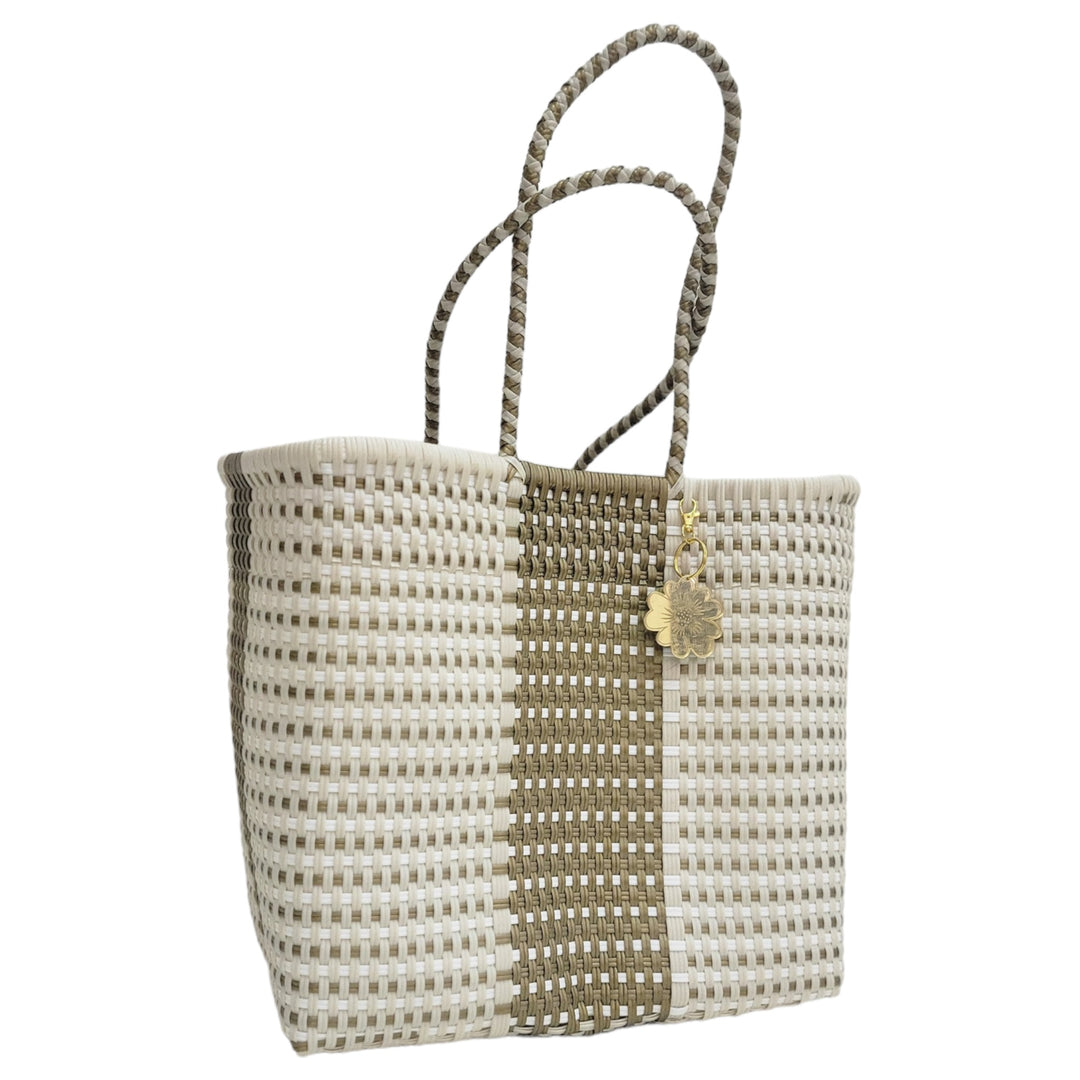 Cream & Gold Medium Tote | Handwoven Recycled Bags | Be Praia