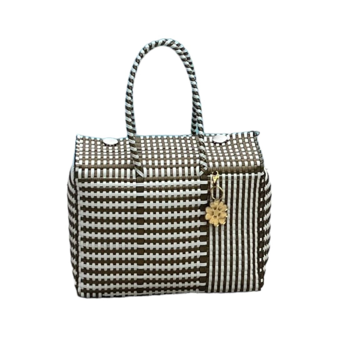 Gold & White Large Basket | Handwoven Recycled Bag | Be Praia