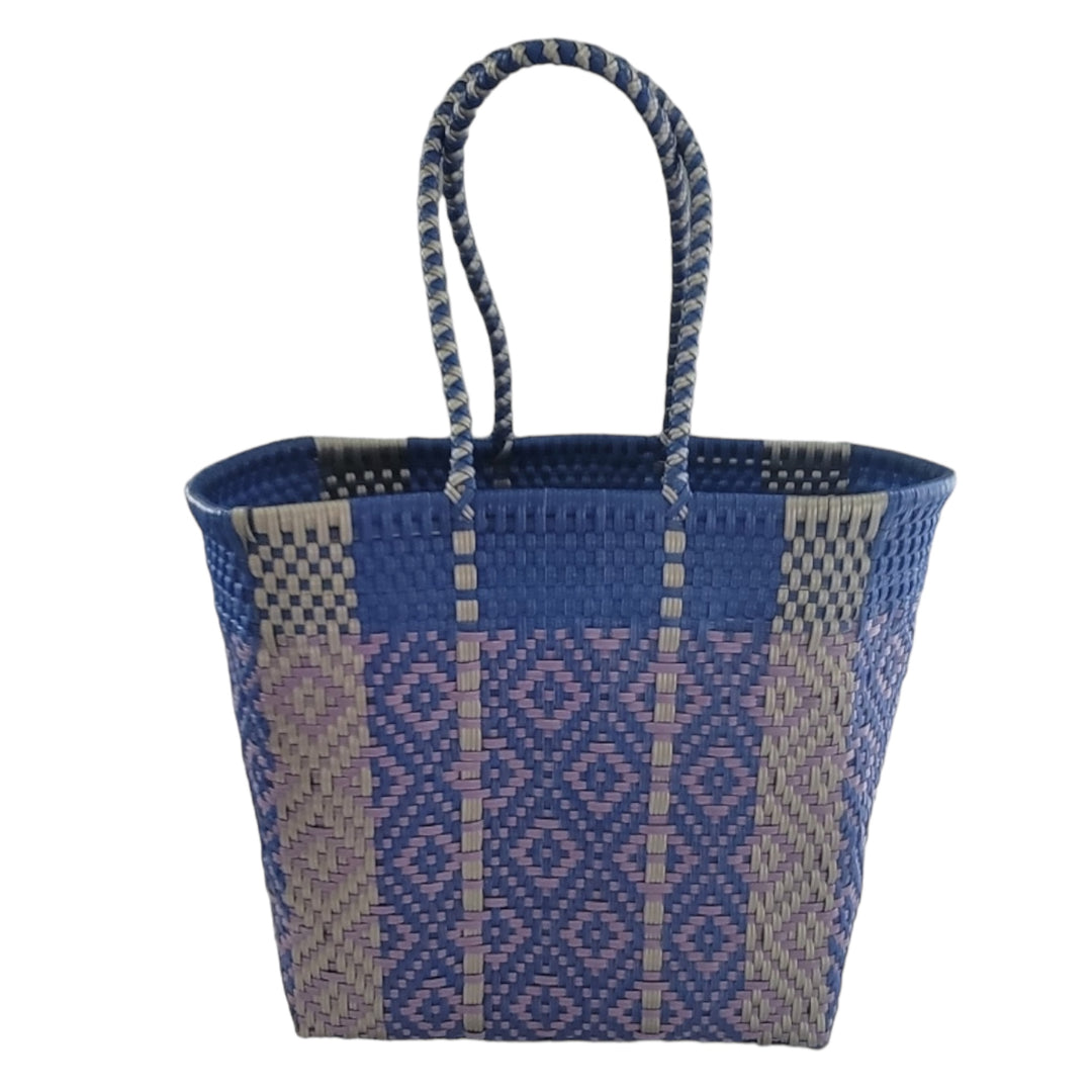 Blue, Silver & Purple Details Medium Tote | Handwoven Recycled Bags | Be Praia