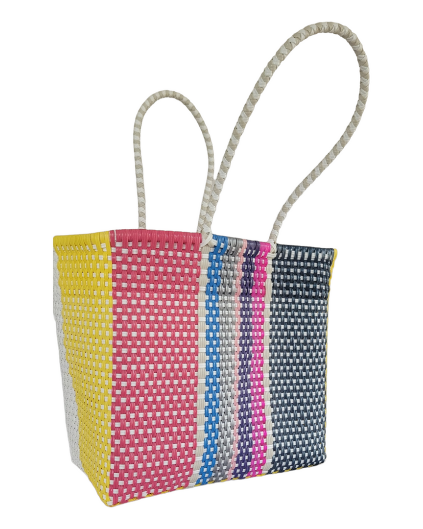 Yellow, White, Navy, Purple, Pink, Magenta, Red, Silver, Blue & Beige Medium Tote | Handwoven Recycled Bags | Be Praia