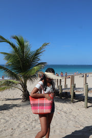 Orange, White, Pink, Fushia and Navy Blue Medium Tote | Handwoven Recycled Bags | Be Praia