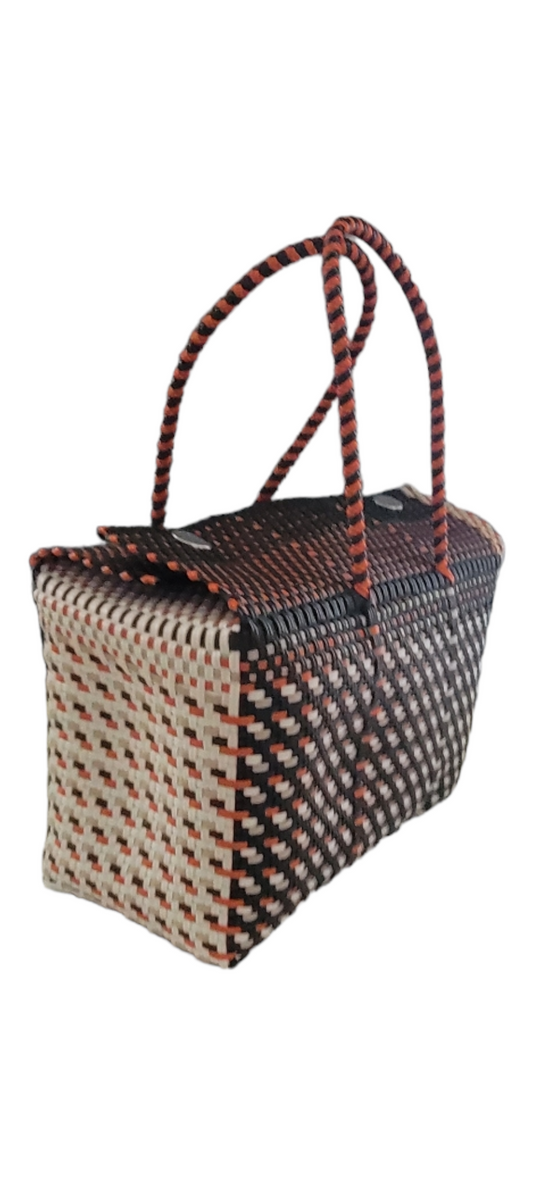 Be Praia | White, Cream, Orange & Black XL Basket | Eco-Friendly Handwoven Bag