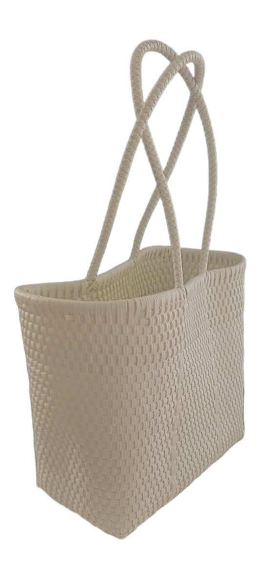 Be Praia | White Shoulder Medium Tote | Handwoven Recycled Bags