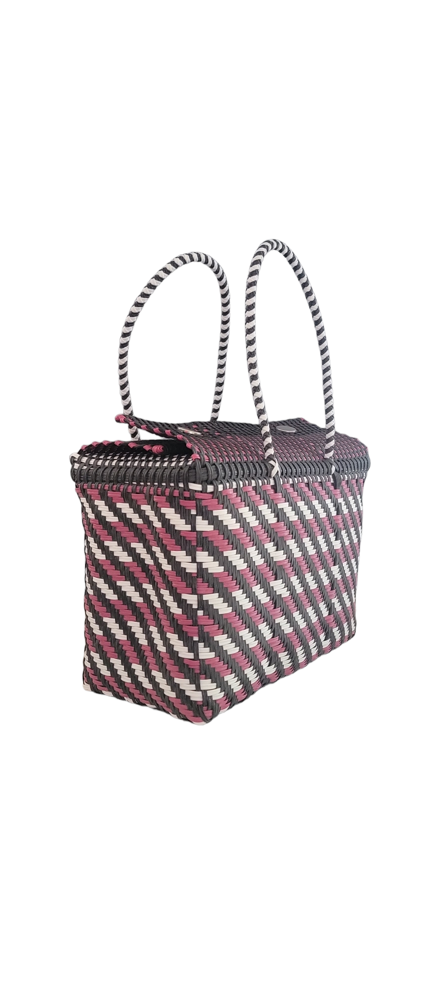 Be Praia | Black, Fushia & White XL Basket | Eco-Friendly Handwoven Bag