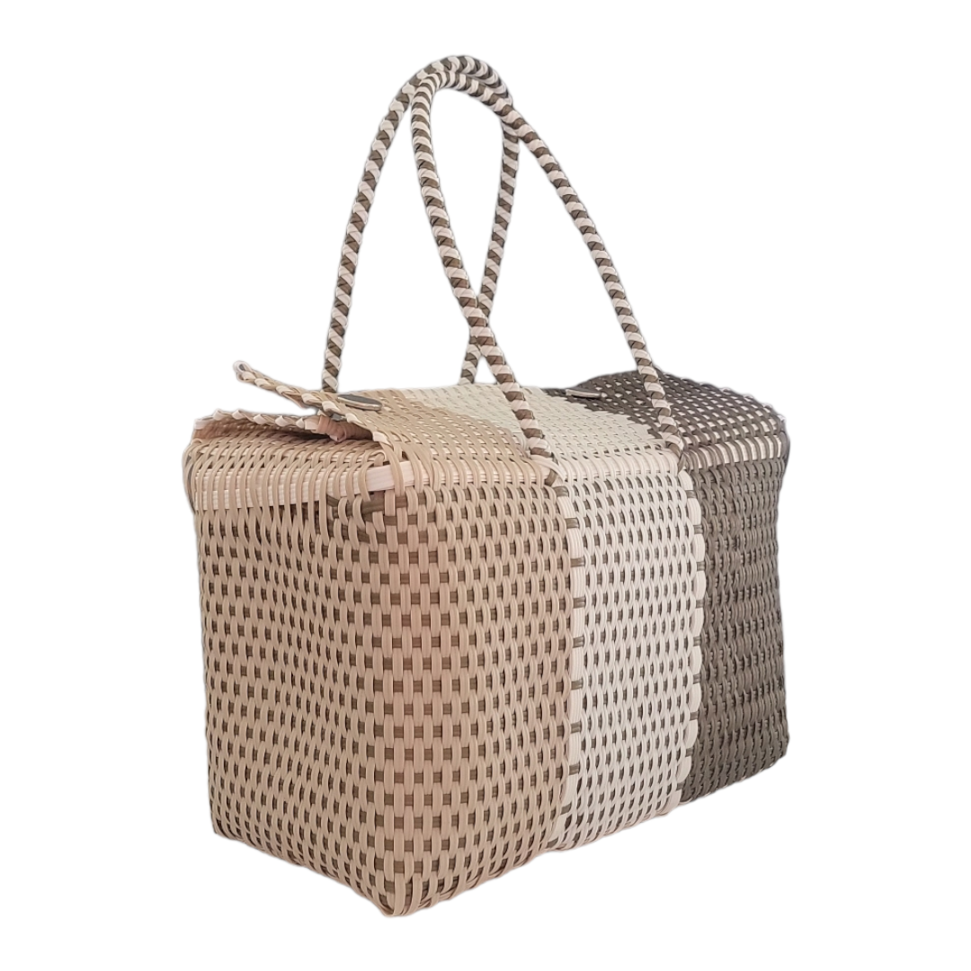 Be Praia | Gold, Cream & White XL Basket | Eco-Friendly Handwoven Bag