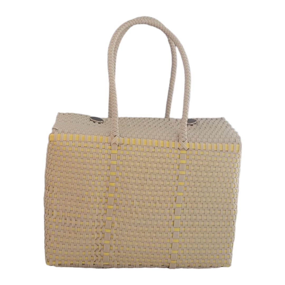 Cream & Yellow XL Basket | Handwoven Recycled Bag | Be Praia