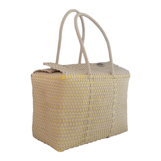 Be Praia | Cream & Yellow XL Basket | Eco-Friendly Handwoven Bag