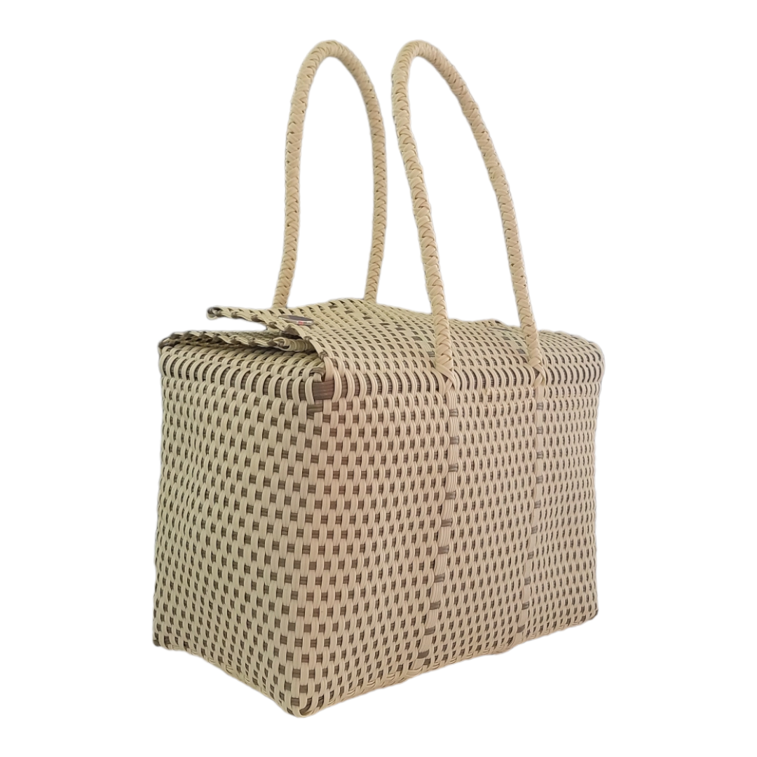 Be Praia | Cream & Gold XL Basket | Eco-Friendly Handwoven Bag