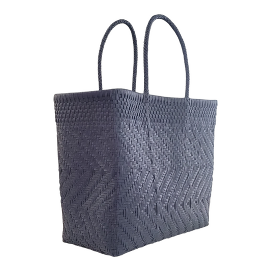 Be Praia | Monocromatic Navy Blue Medium Tote | Handwoven Recycled Bags