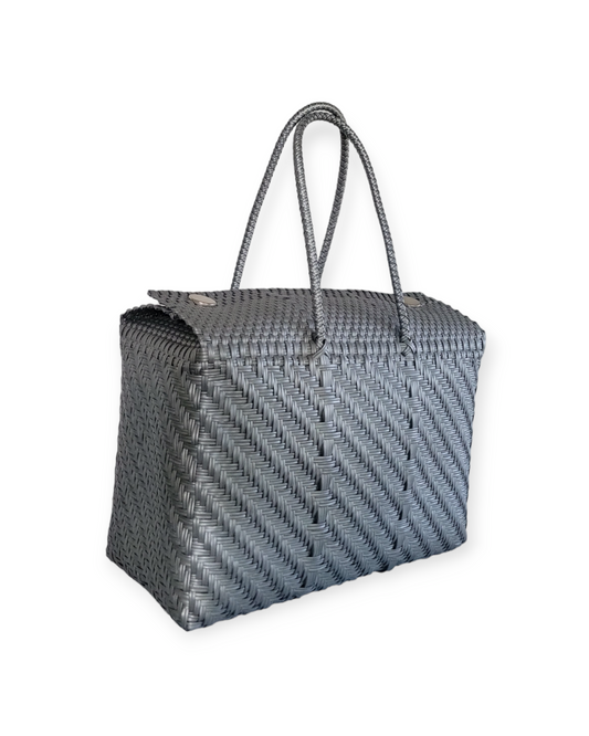 Be Praia | Diagonal Silver XL Basket | Eco-Friendly Handwoven Bag