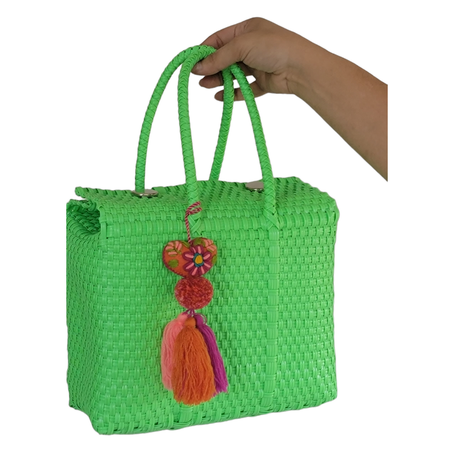 Lime Green Medium Basket | Lunch Basket | Handwoven Recycled Bags