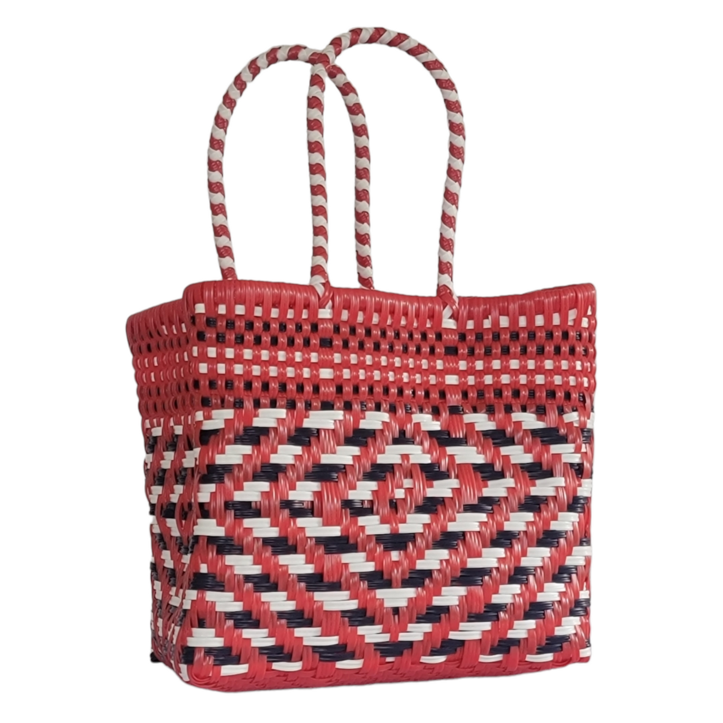 Red with Black & White Details Mini Tote | Handwoven recycled bags
