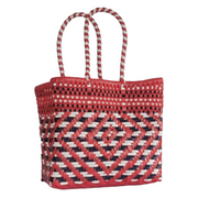 Red with Black & White Details Mini Tote | Handwoven recycled bags