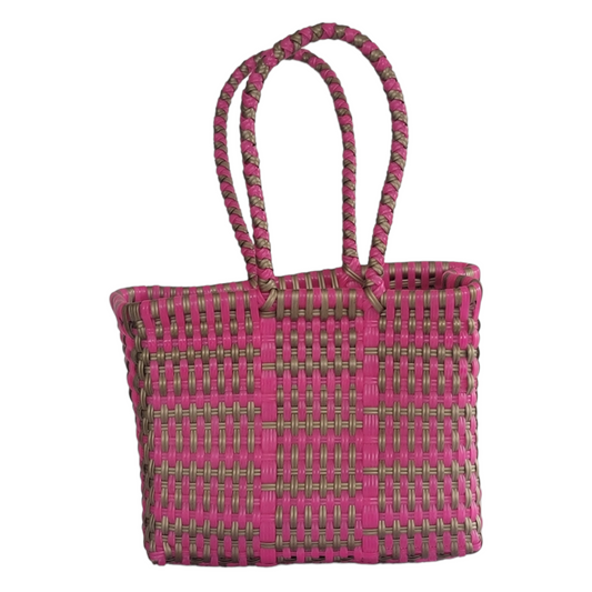 Fucsia & Gold Mini Tote | Handwoven recycled bags