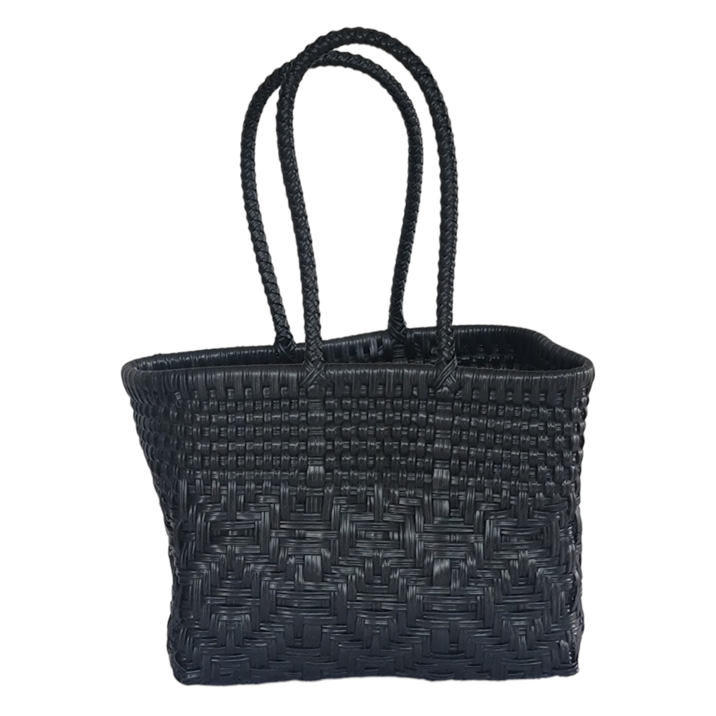 Solid Black Mini Tote | Handwoven recycled bags