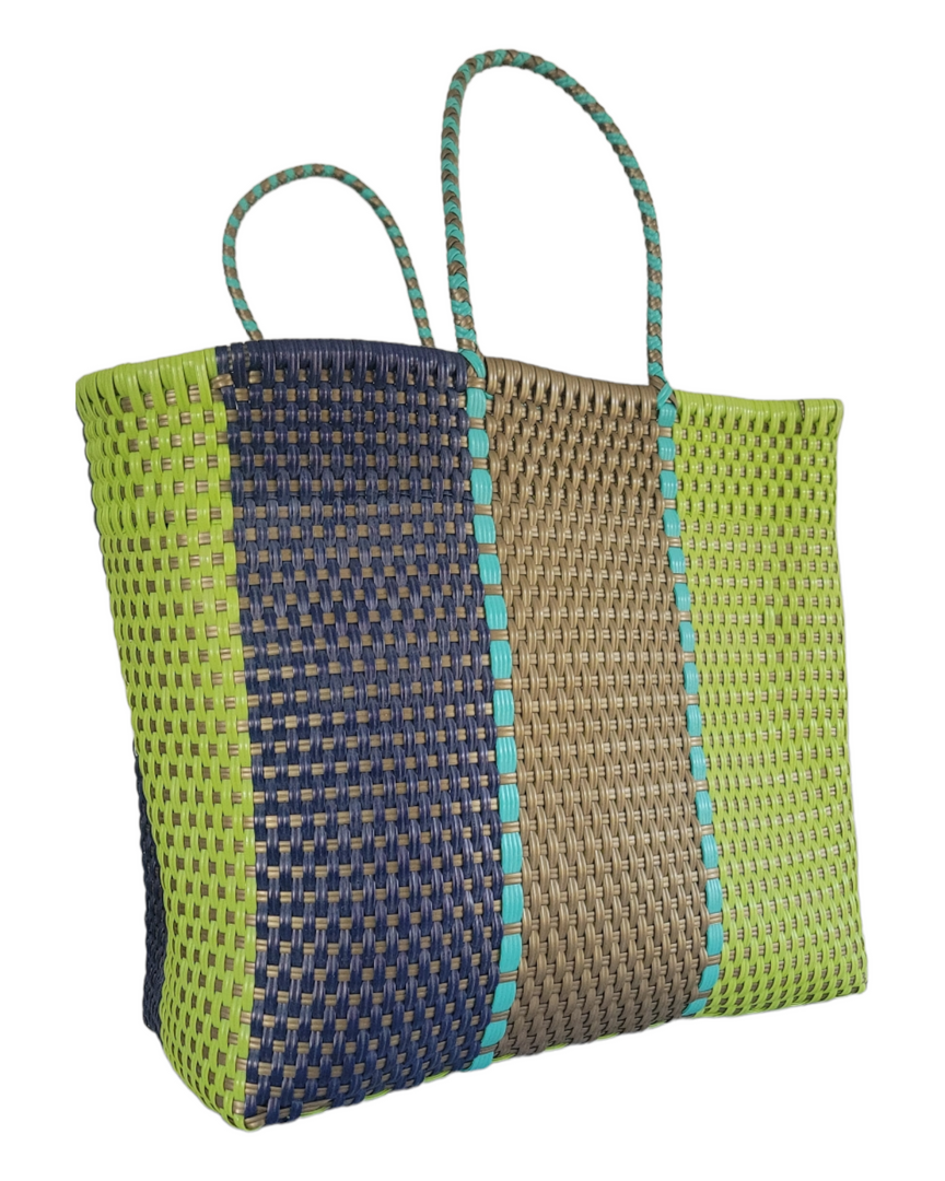 Lime, Navy & Gold Large Tote | Handwoven Recycled Bag | Be Praia