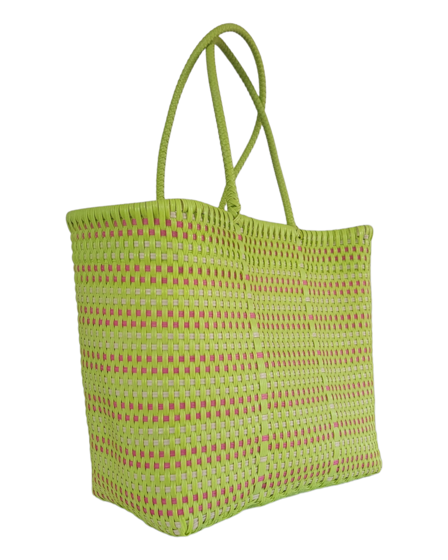 Be Praia Lime & Pink Large Tote | Beach Tote. Handwoven Recycled Bag