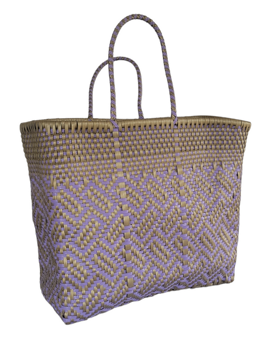 Be Praia Gold & Lila Large Tote | Beach Tote. Handwoven Recycled Bag