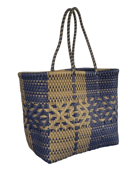 Be Praia | Navy & Gold Medium Tote | Handwoven Recycled Bags