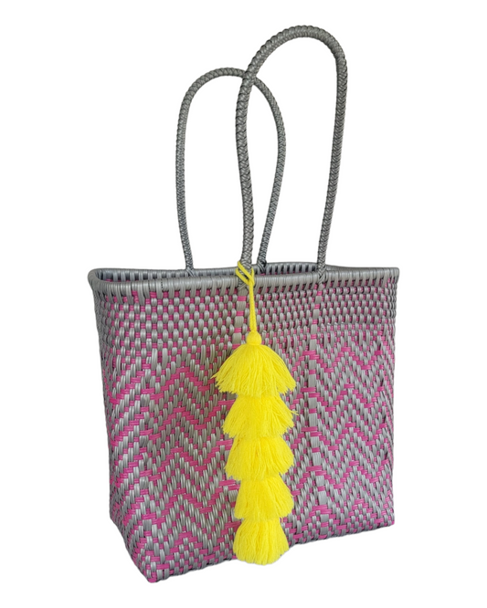 Be Praia| Silver & Pink Medium Tote | Handwoven Recycled Bags