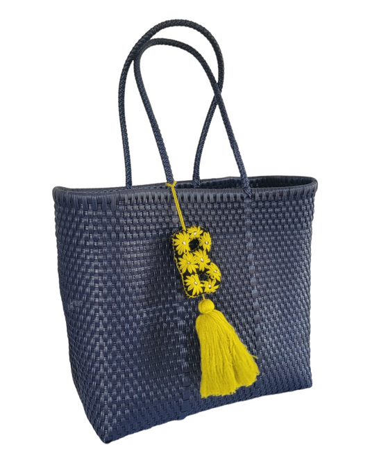 Be Praia | Single Navy Medium Tote | Handwoven Recycled Bags