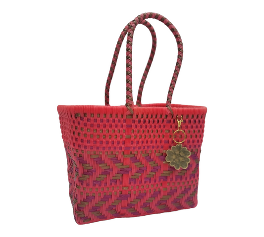 Neon Pink Gold Mini Tote | Handwoven recycled bags