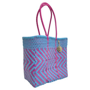 Fucsia and Light Blue Medium Tote | Handwoven Recycled Bags | Be Praia