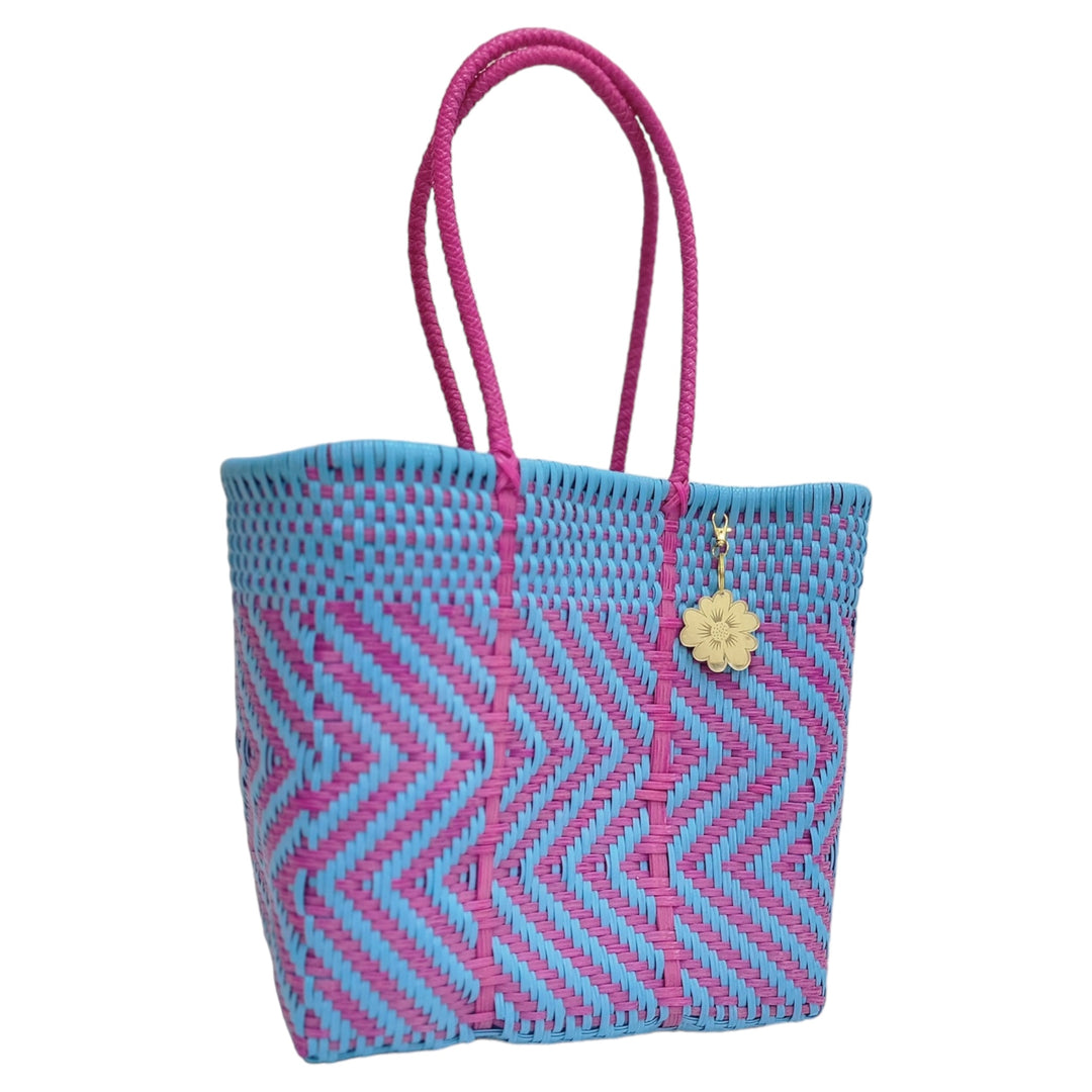 Fucsia and Light Blue Medium Tote | Handwoven Recycled Bags | Be Praia