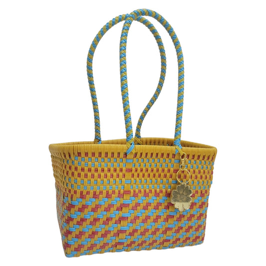 Yellow Mustard, Blue & Red Mini Tote | Handwoven recycled | Be Praia