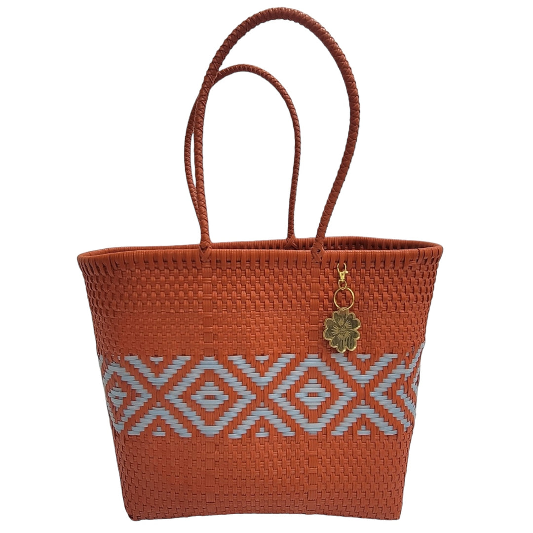 Orange and White Medium Tote | Handwoven Recycled Bags | Be Praia